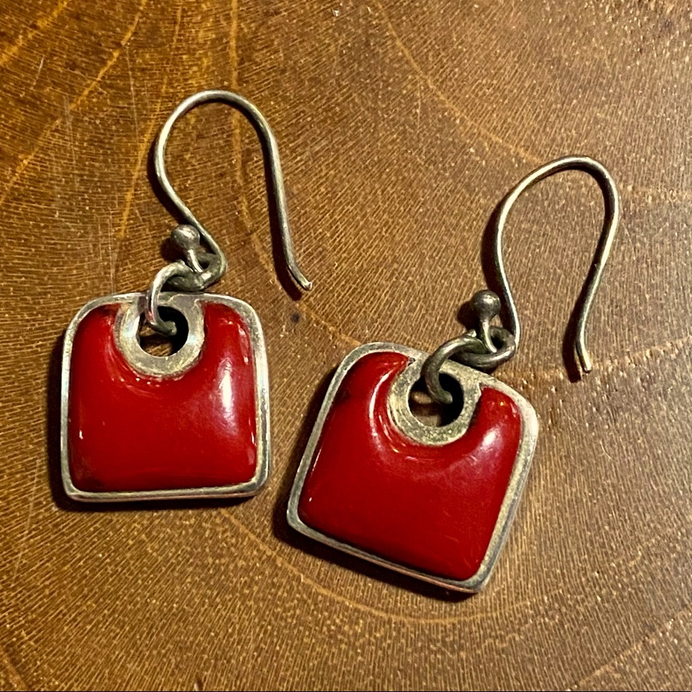 Artful red sterling silver earrings - Picture 1 of 3